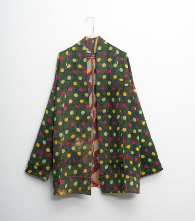 Green Vintage Cotton Kantha Reversible Jacket