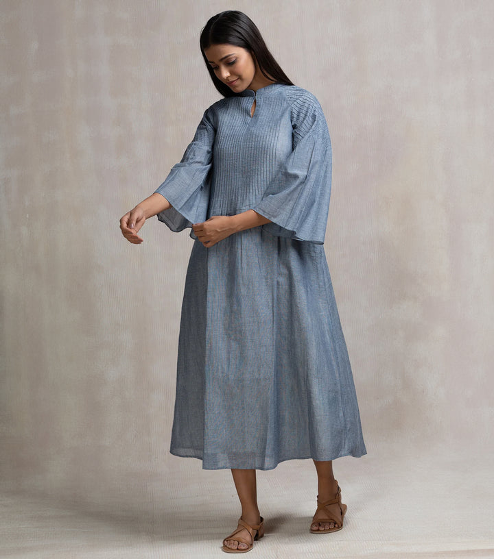 Woven Chambray Pintucked Long Dress