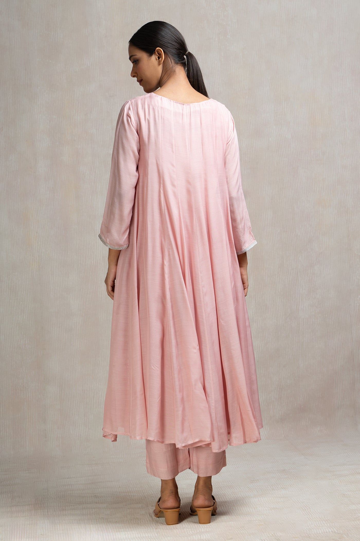 Muslin Panelled A-line Kurta with Pants & Embroidered Dupatta