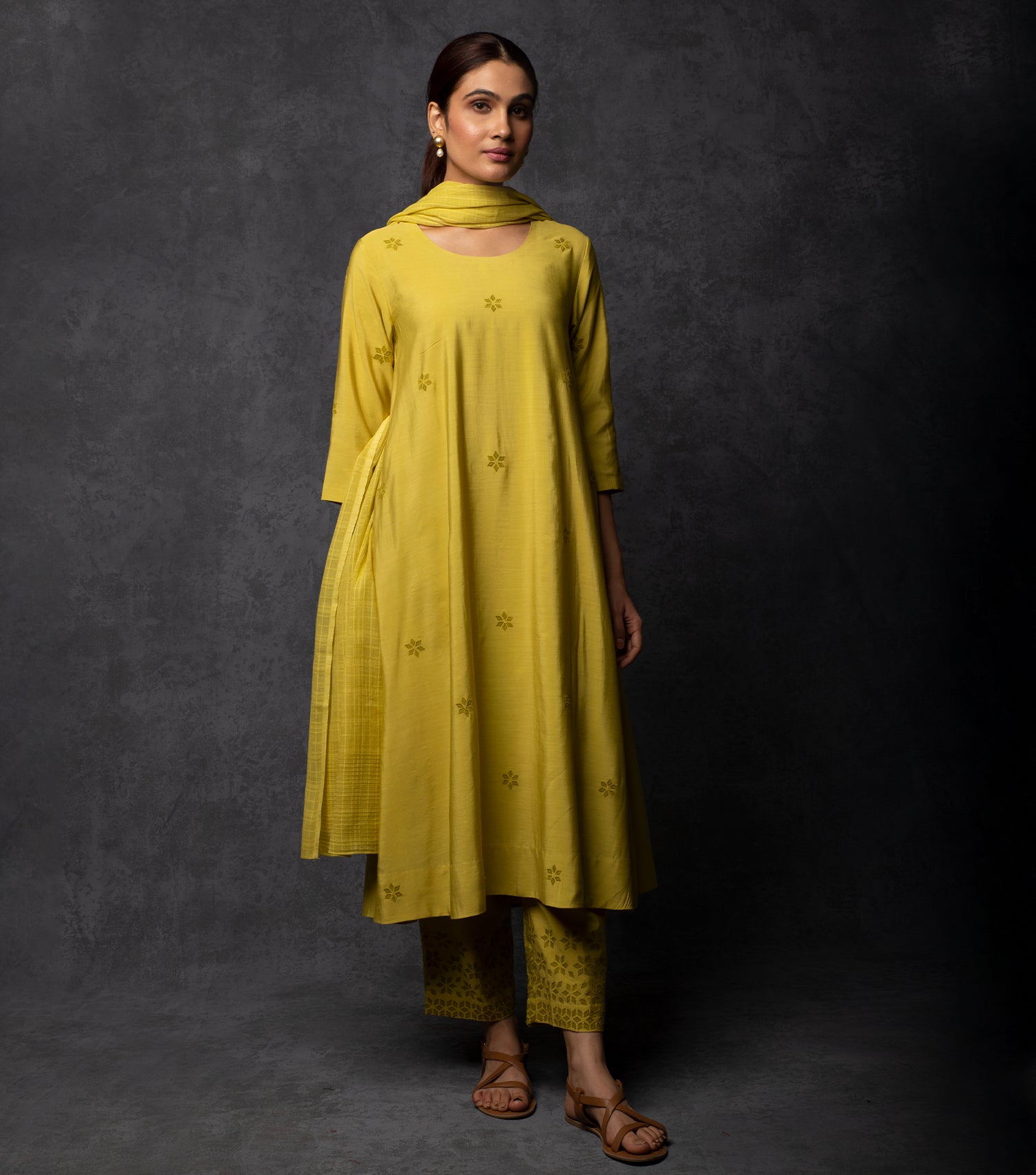 Greenish-Yellow Embroidered Chanderi Suit Set – Tulsi Online