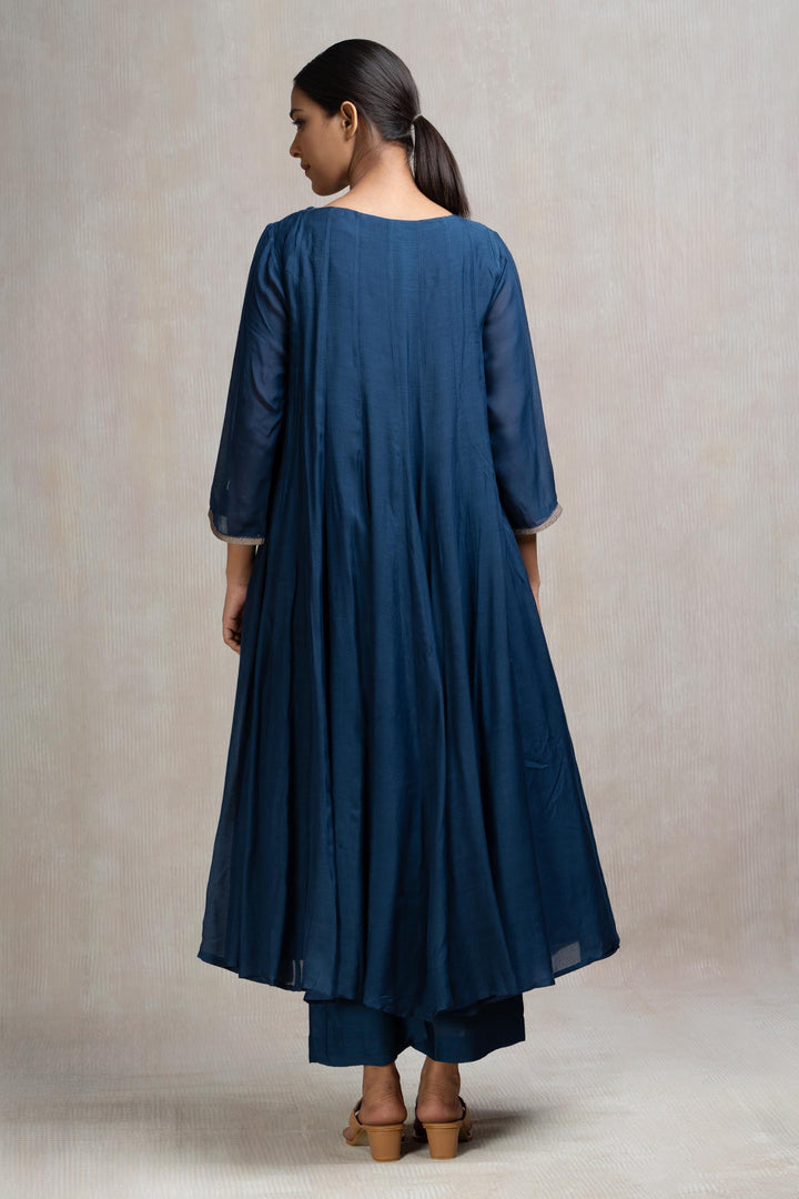 Muslin Panelled A-line Kurta with Pants & Embroidered Dupatta