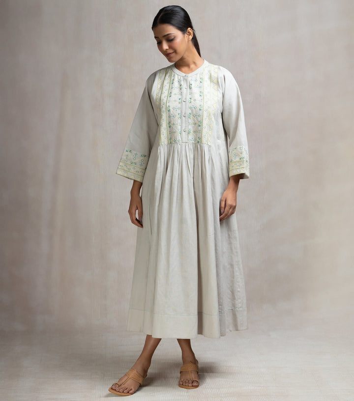 Thread Embroidered Geometric Cotton Long Dress