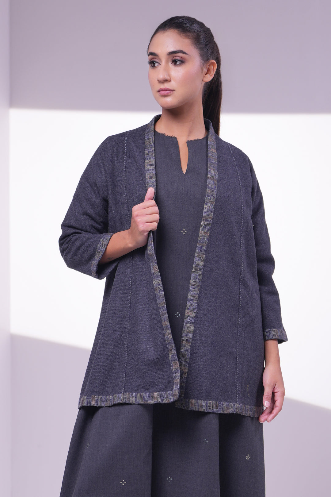 Grey Wool Embroidered Jacket