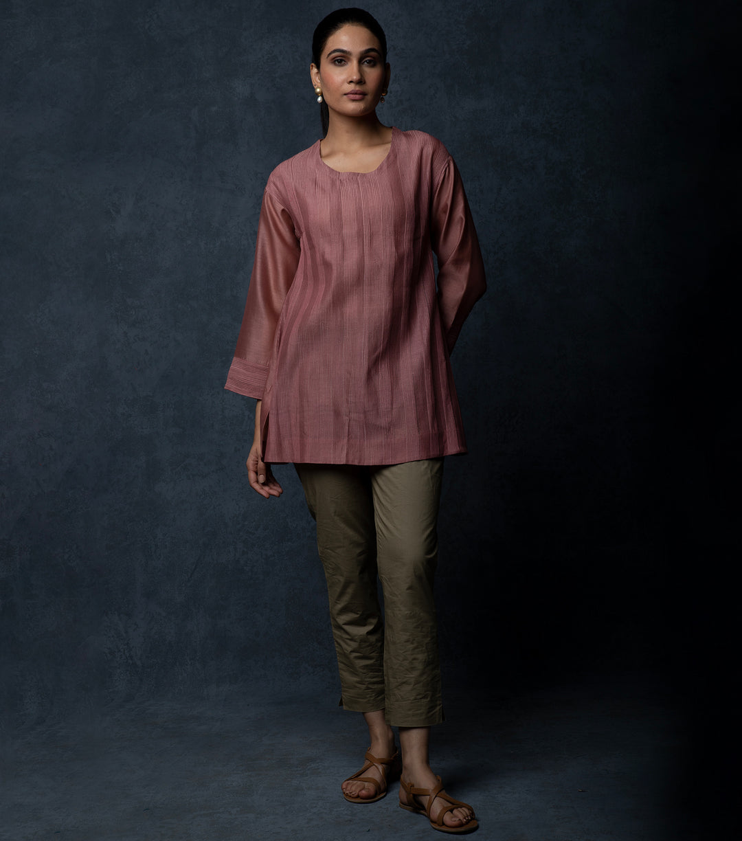 English Rose Pintucks Chanderi Tunic