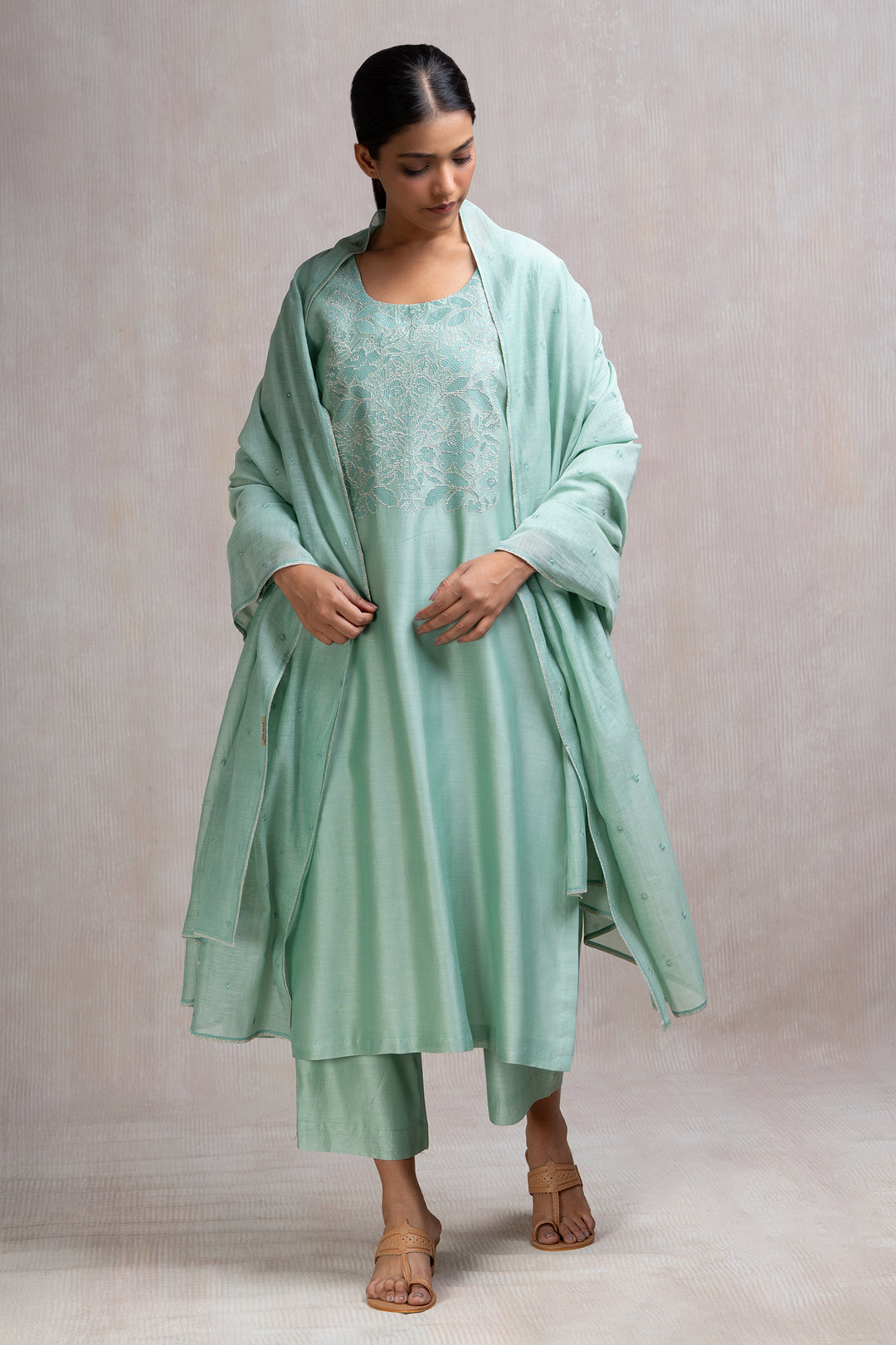 Thread & Zari Embroidered Kurta Set with Pants & Dupatta