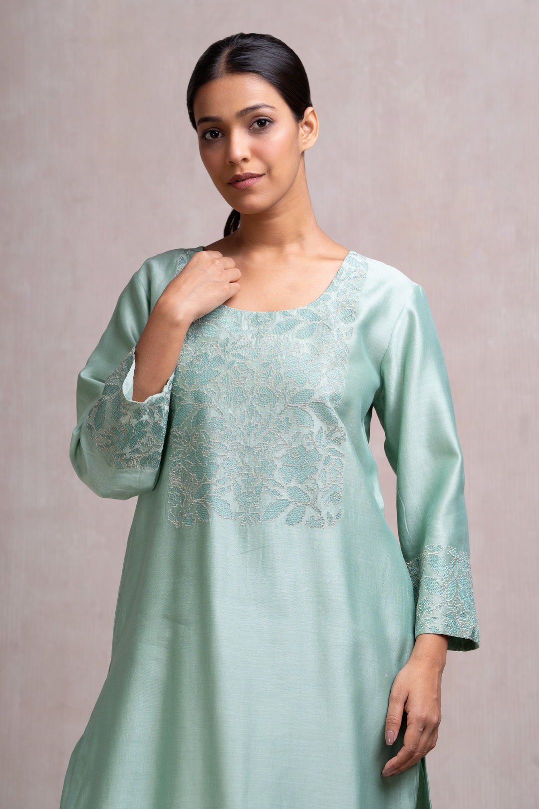 Thread & Zari Embroidered Kurta Set with Pants & Dupatta