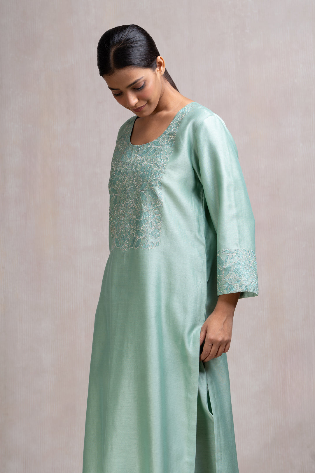 Thread & Zari Embroidered Kurta Set with Pants & Dupatta