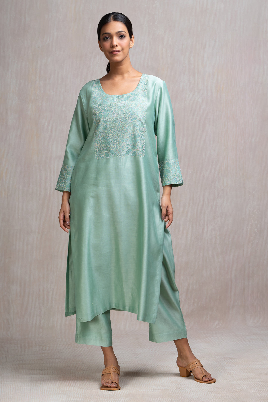 Thread & Zari Embroidered Kurta Set with Pants & Dupatta