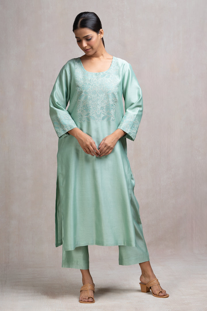 Thread & Zari Embroidered Kurta Set with Pants & Dupatta