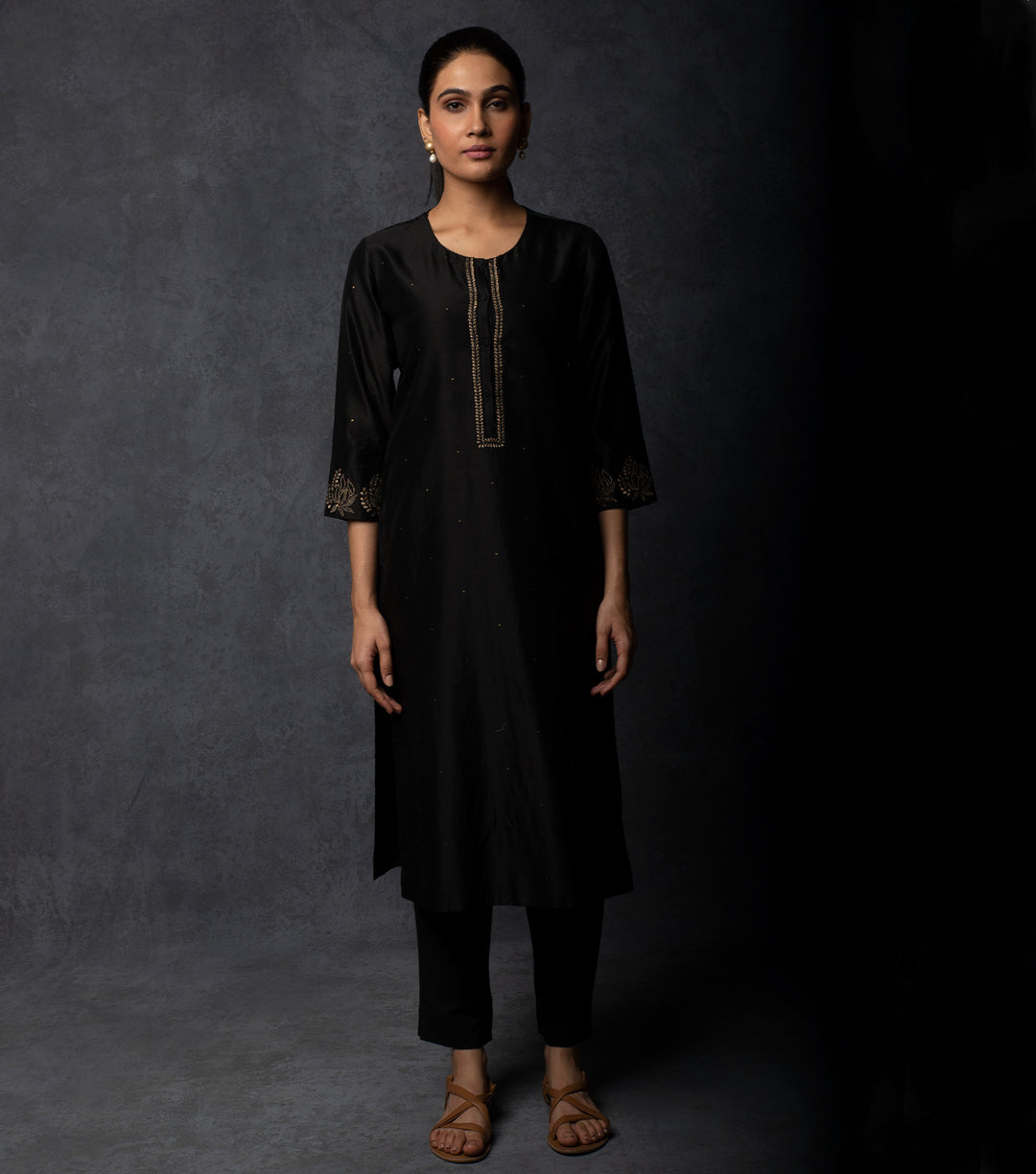 Black Embroidered Chanderi Suit Set