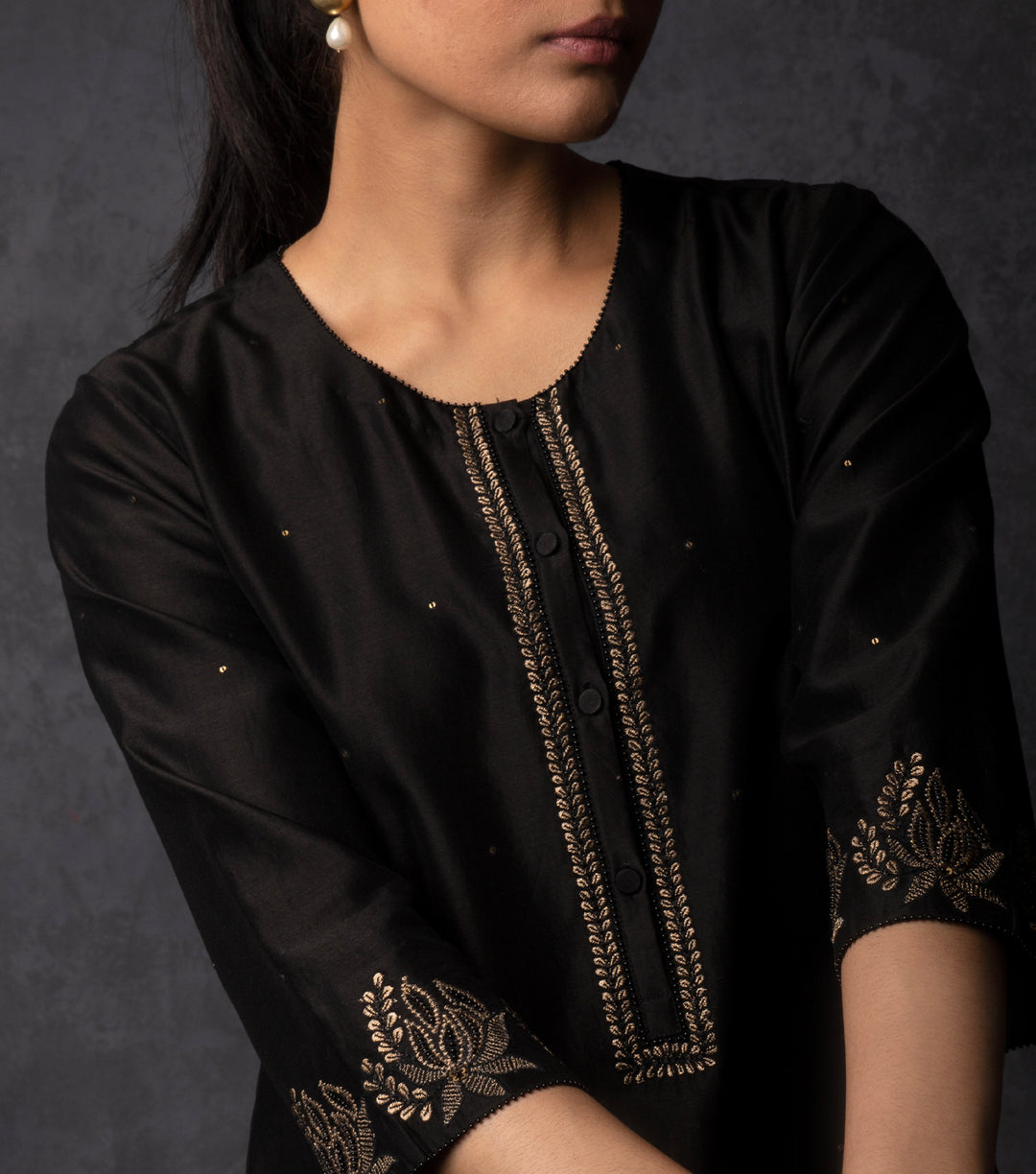 Black Embroidered Chanderi Suit Set