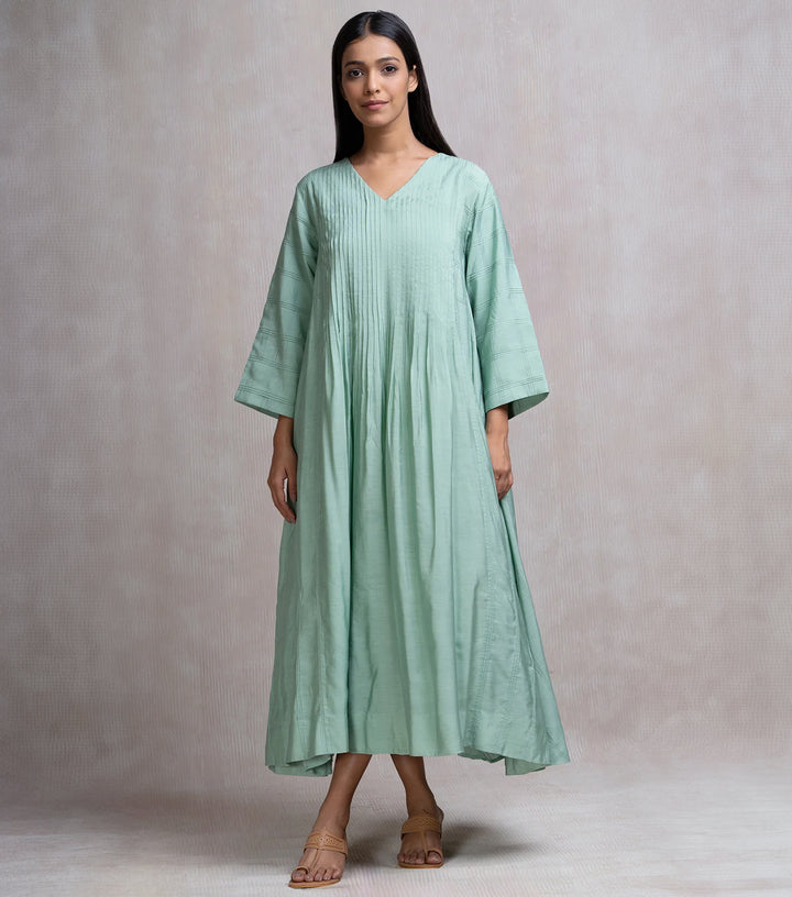 Pintucked Cotton Long Dress