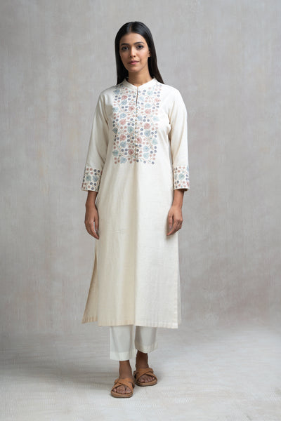 Thread Embroidered Cotton Linen Kurta