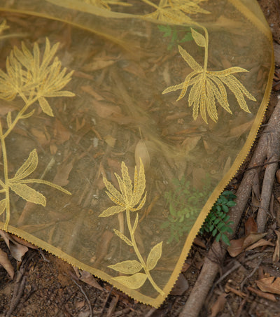 Yellow Hand Embroidered Organza Saree