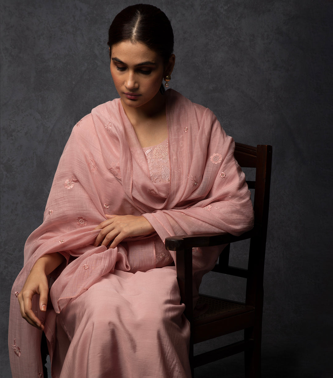 Light Pink Embroidered Chanderi Suit Set