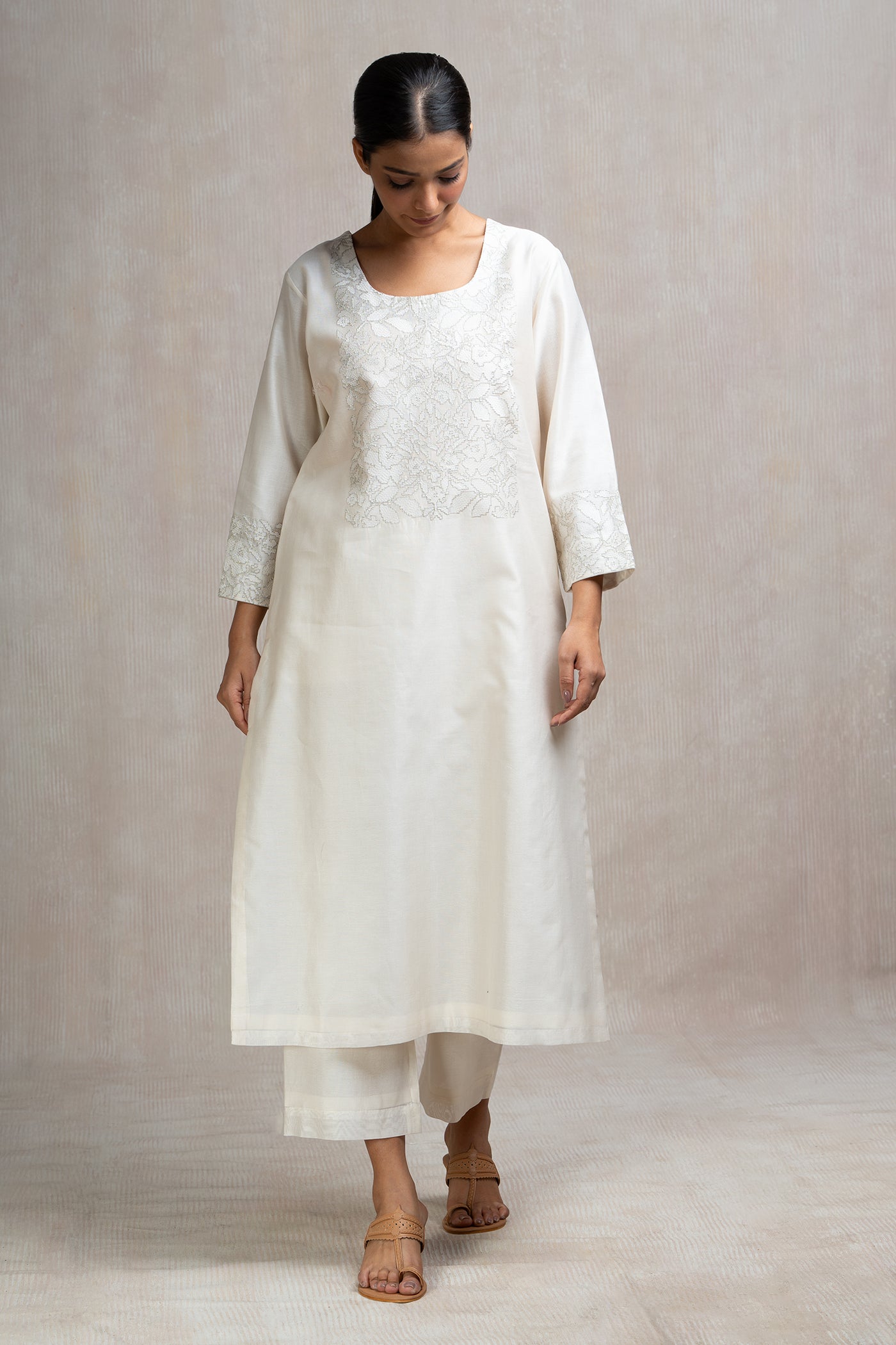 Thread & Zari Embroidered Kurta Set with Pants & Dupatta