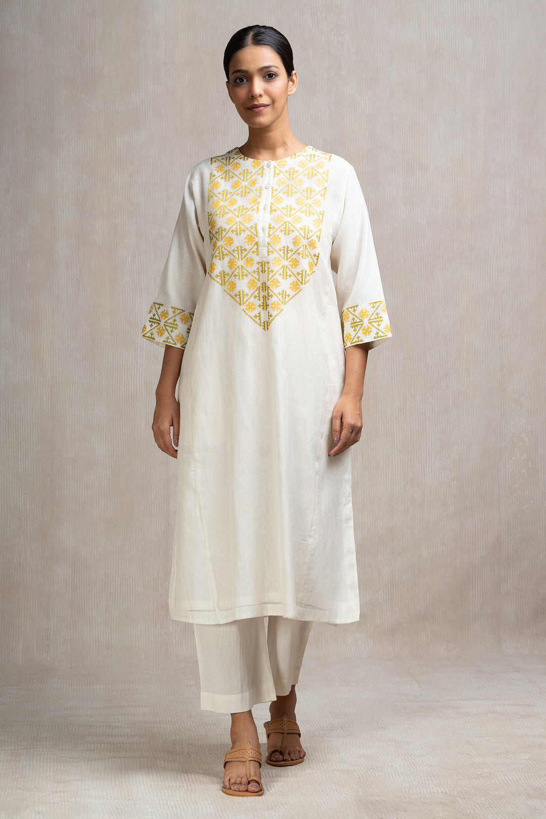 Embroidered Chanderi Kurta Set with Pants & Dupatta