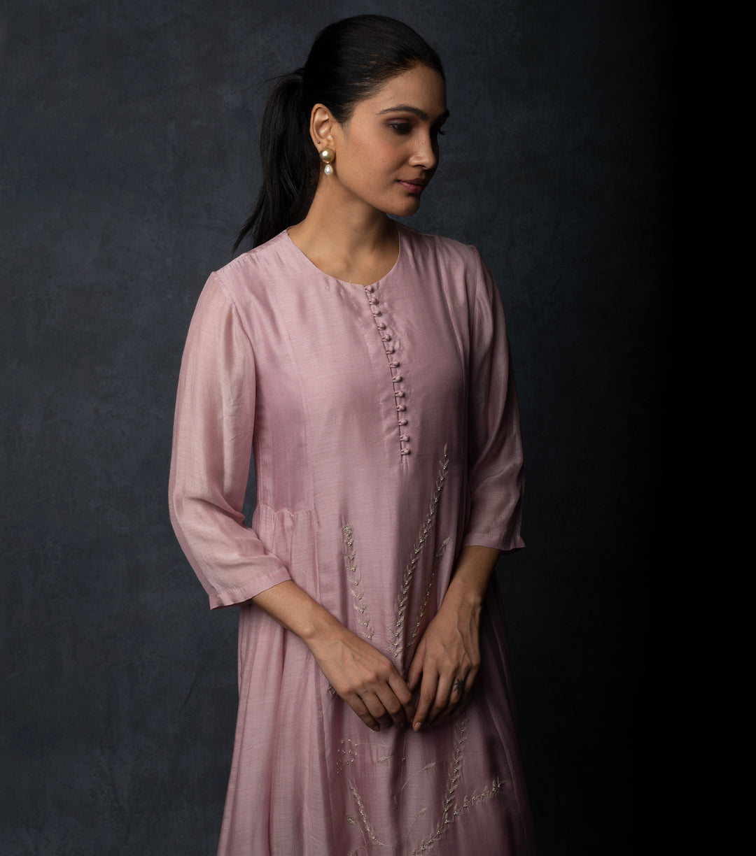 Light Pink Kalidar Embroidered Muslin Suit Set