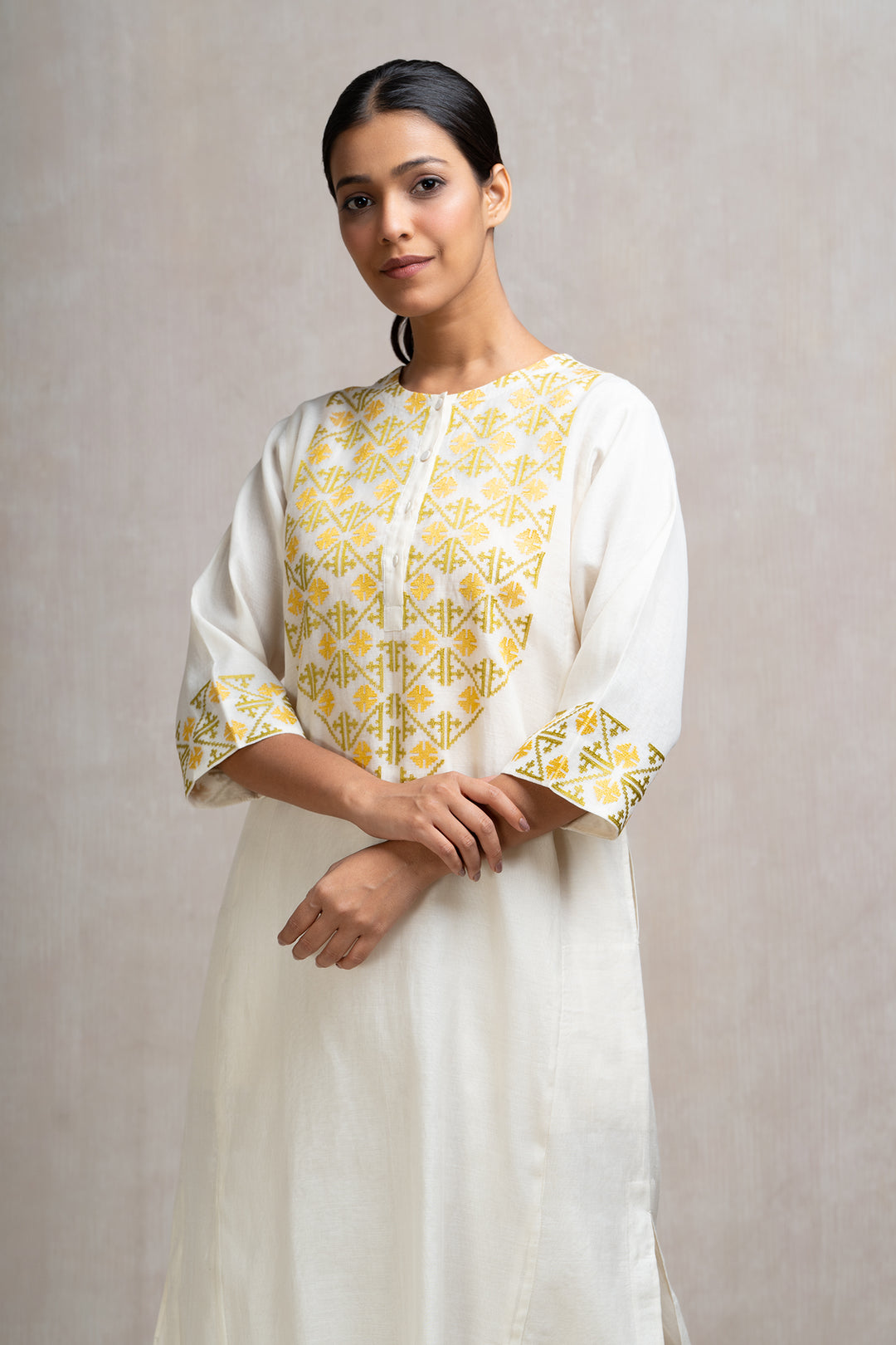 Embroidered Chanderi Kurta Set with Pants & Dupatta