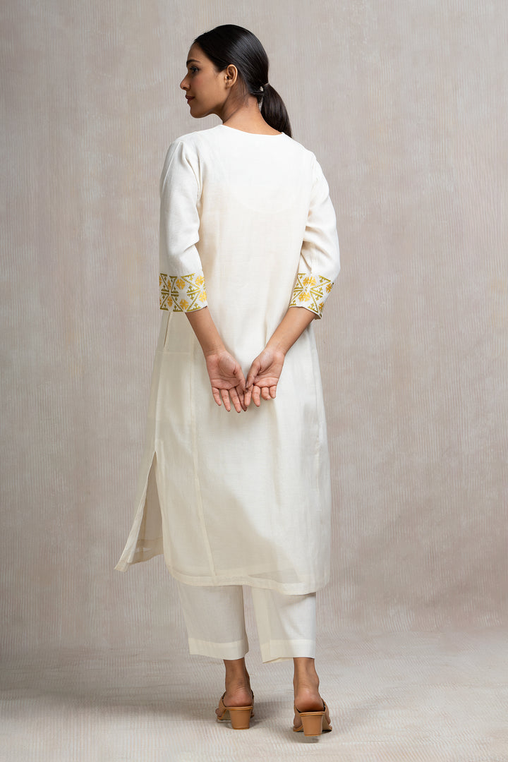 Embroidered Chanderi Kurta Set with Pants & Dupatta