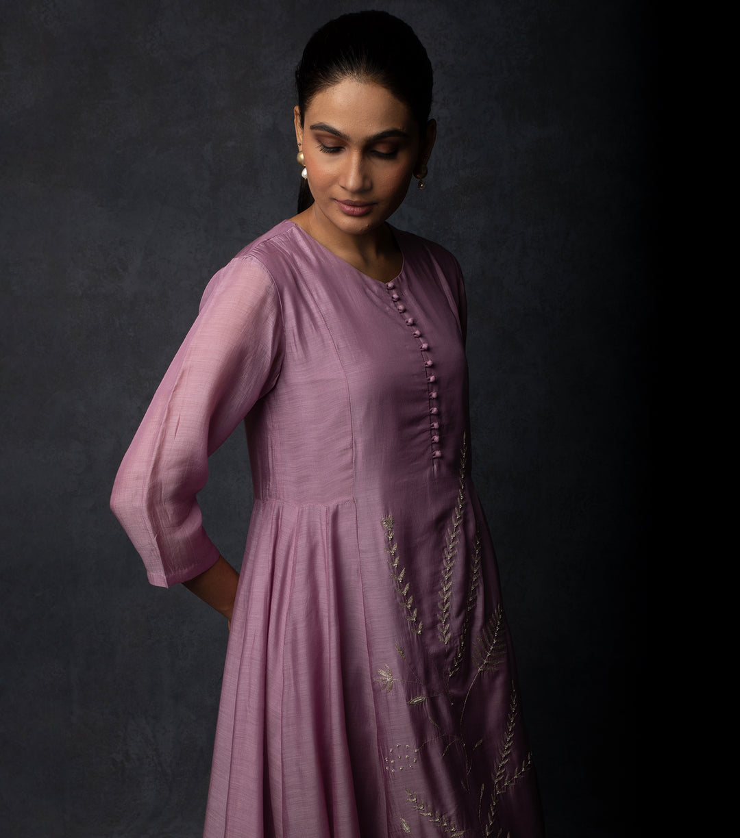 Mauve Kalidar Embroidered Muslin Suit Set