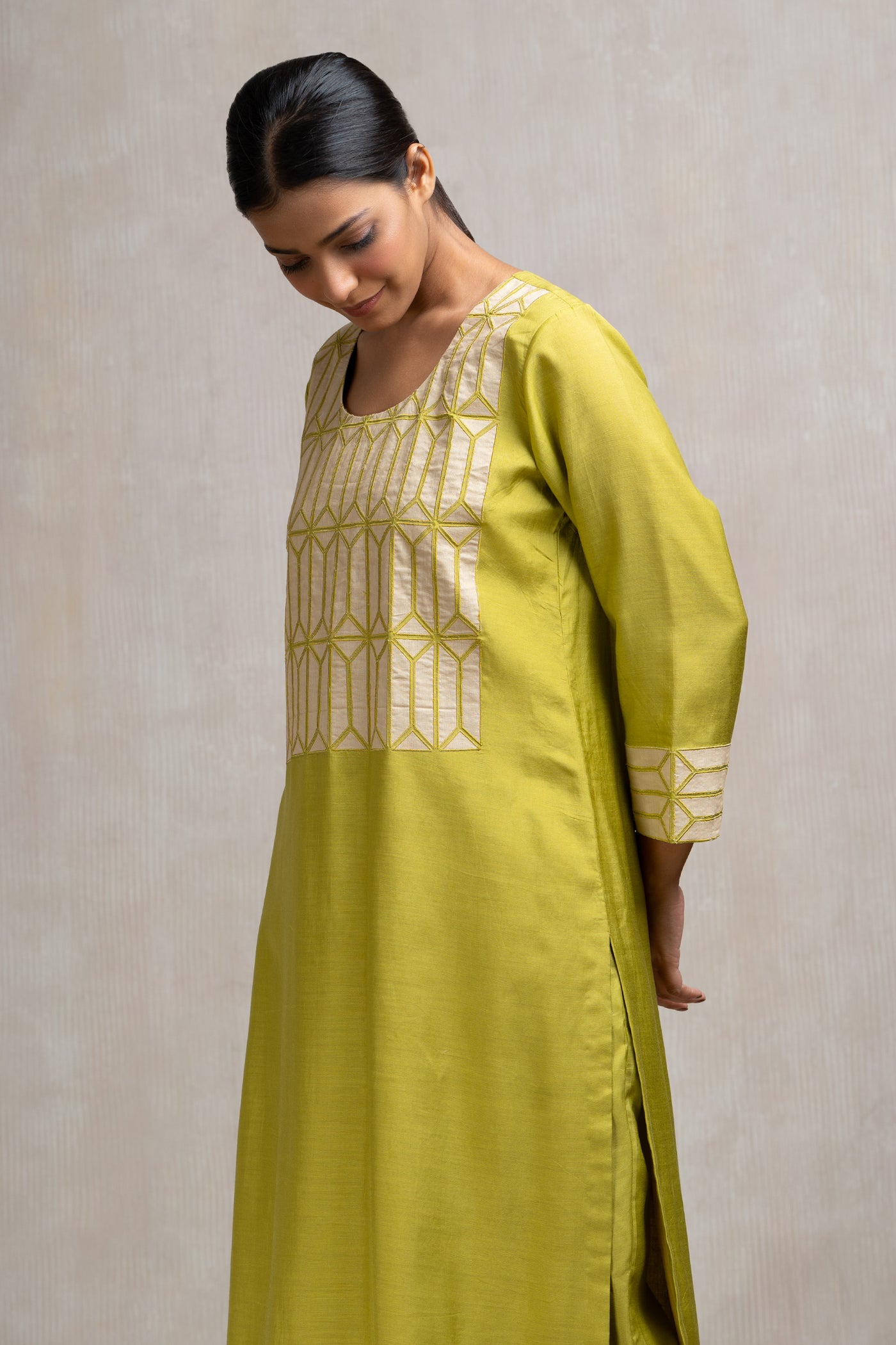 Patch & Thread Embroidered Muslin Kurta Set with Pants & Dupatta