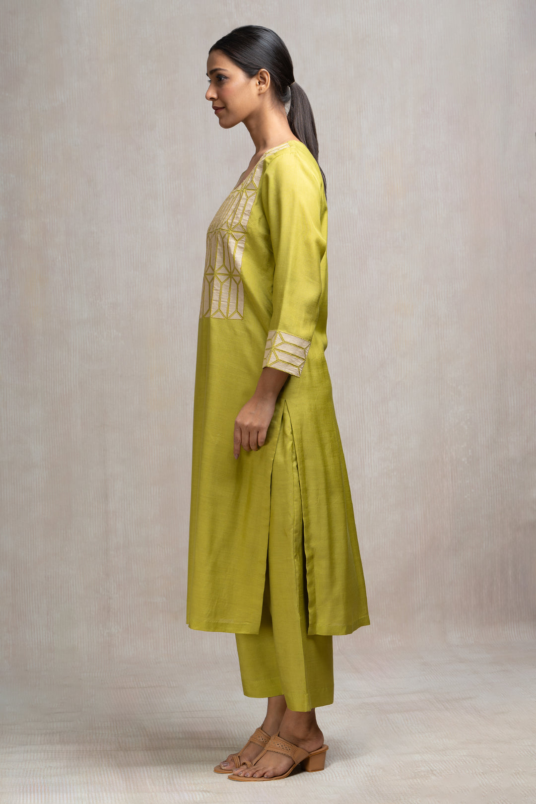 Patch & Thread Embroidered Muslin Kurta Set with Pants & Dupatta