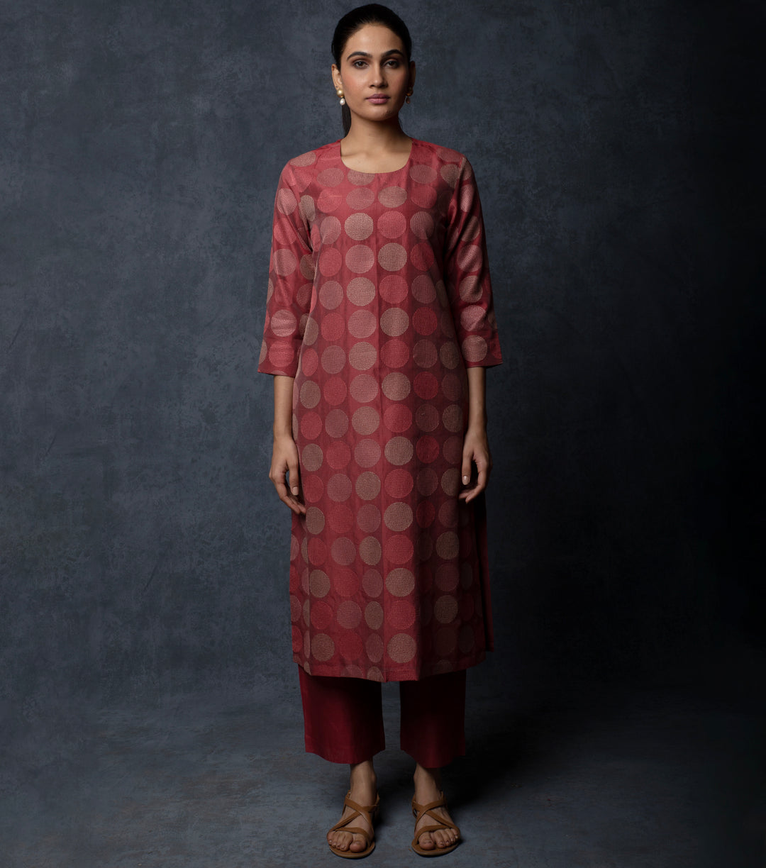 Maroon Embroidered Chanderi Suit Set