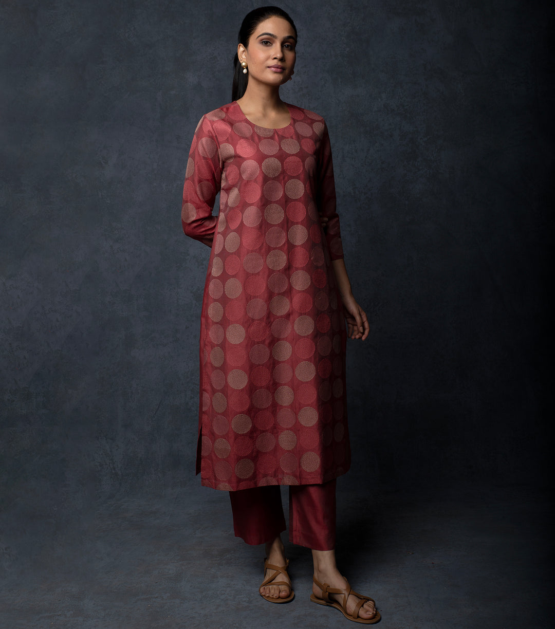 Maroon Embroidered Chanderi Suit Set