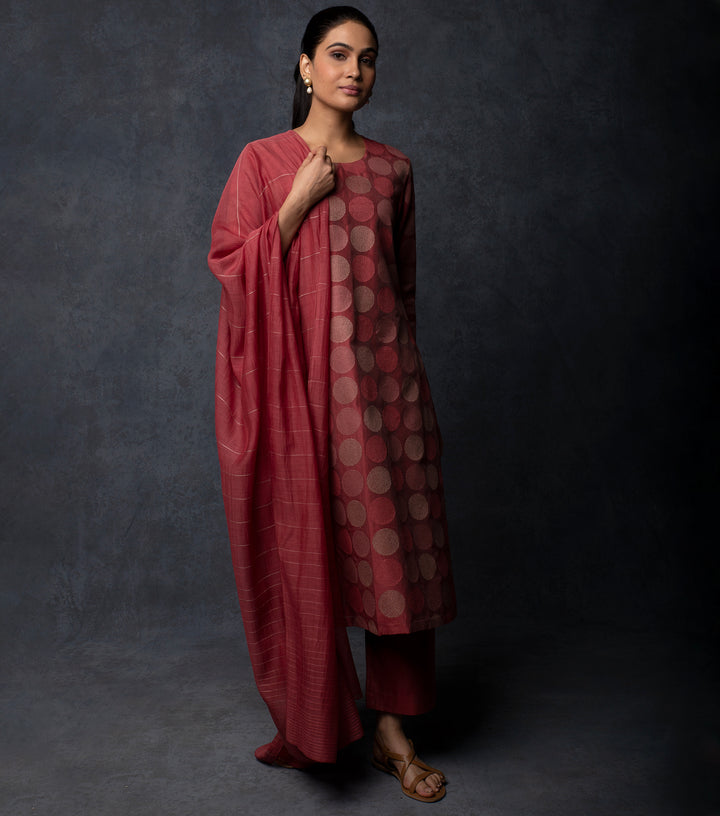 Maroon Embroidered Chanderi Suit Set