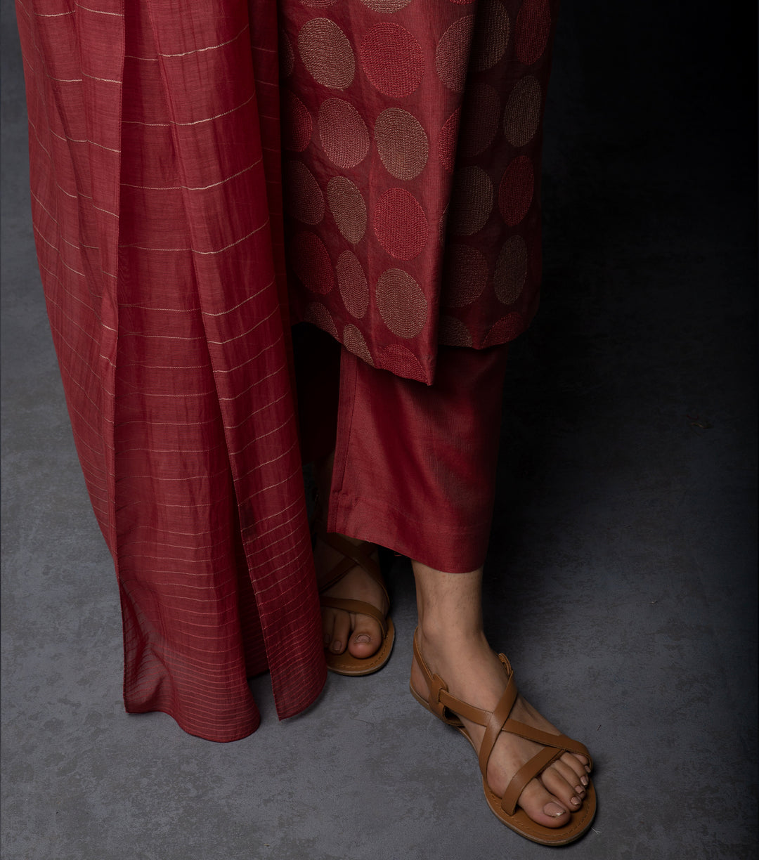 Maroon Embroidered Chanderi Suit Set