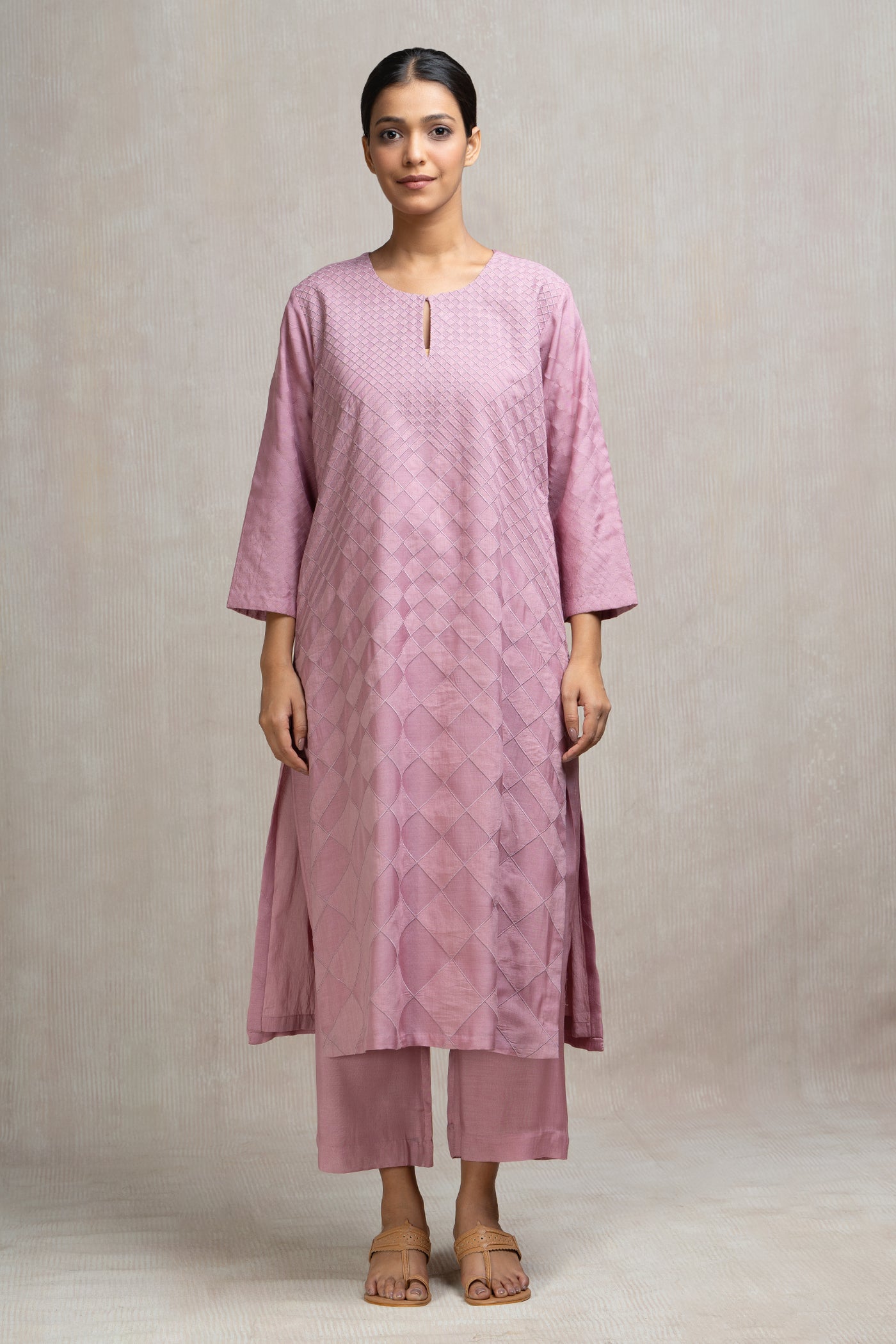 Patch Embroidered Muslin Kurta Set with Pants & Dupatta