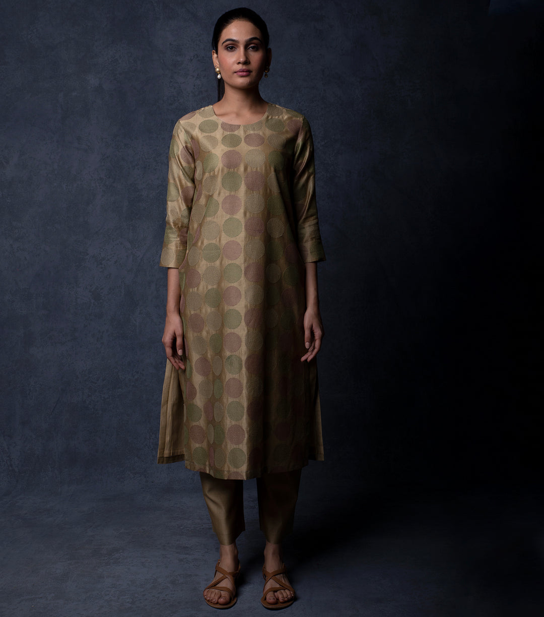 Dark Beige Embroidered Chanderi Suit Set