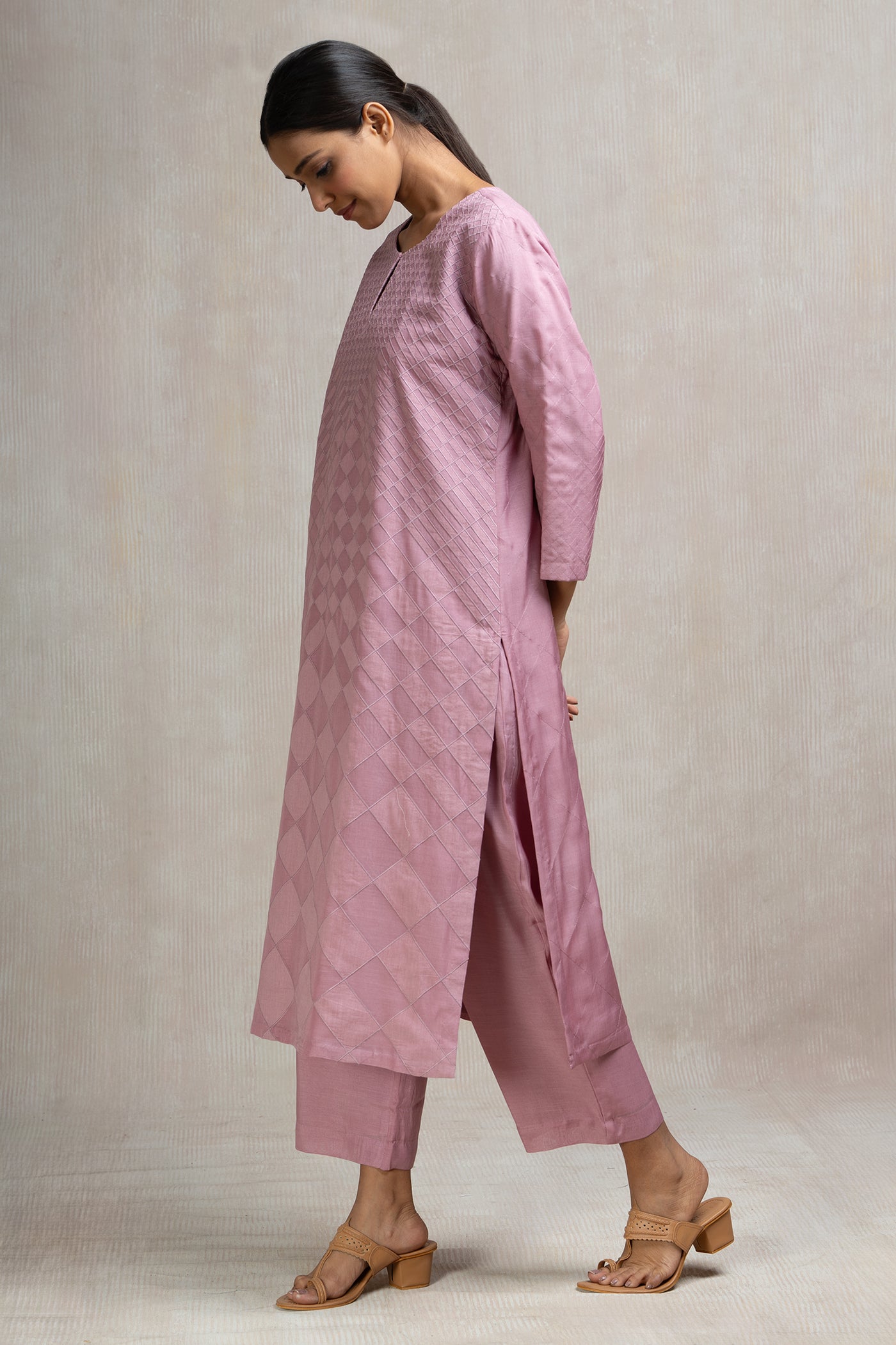 Patch Embroidered Muslin Kurta Set with Pants & Dupatta