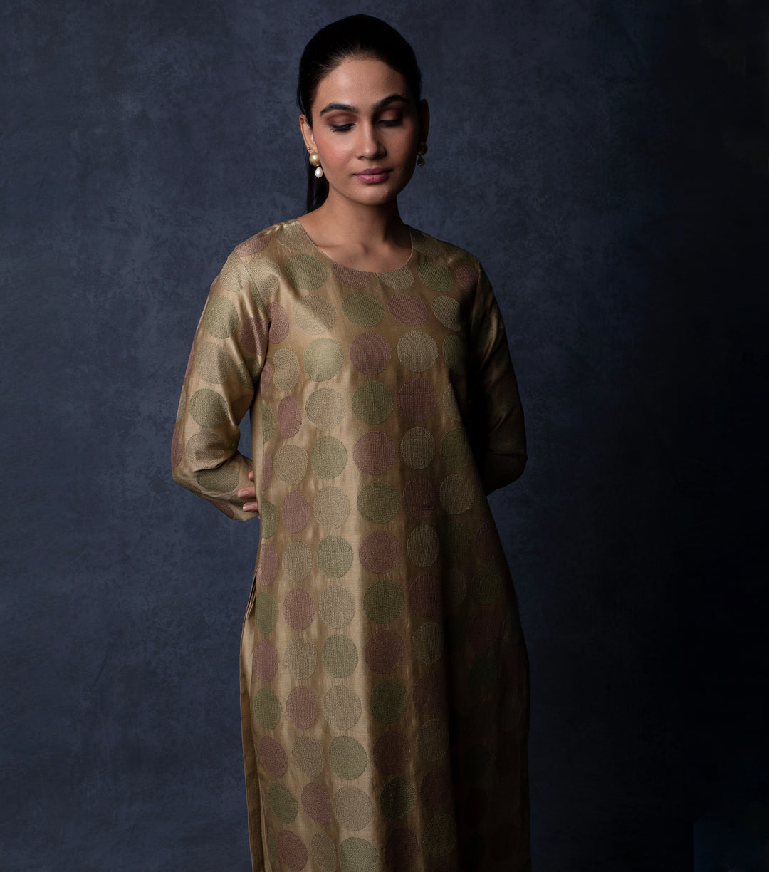 Dark Beige Embroidered Chanderi Suit Set