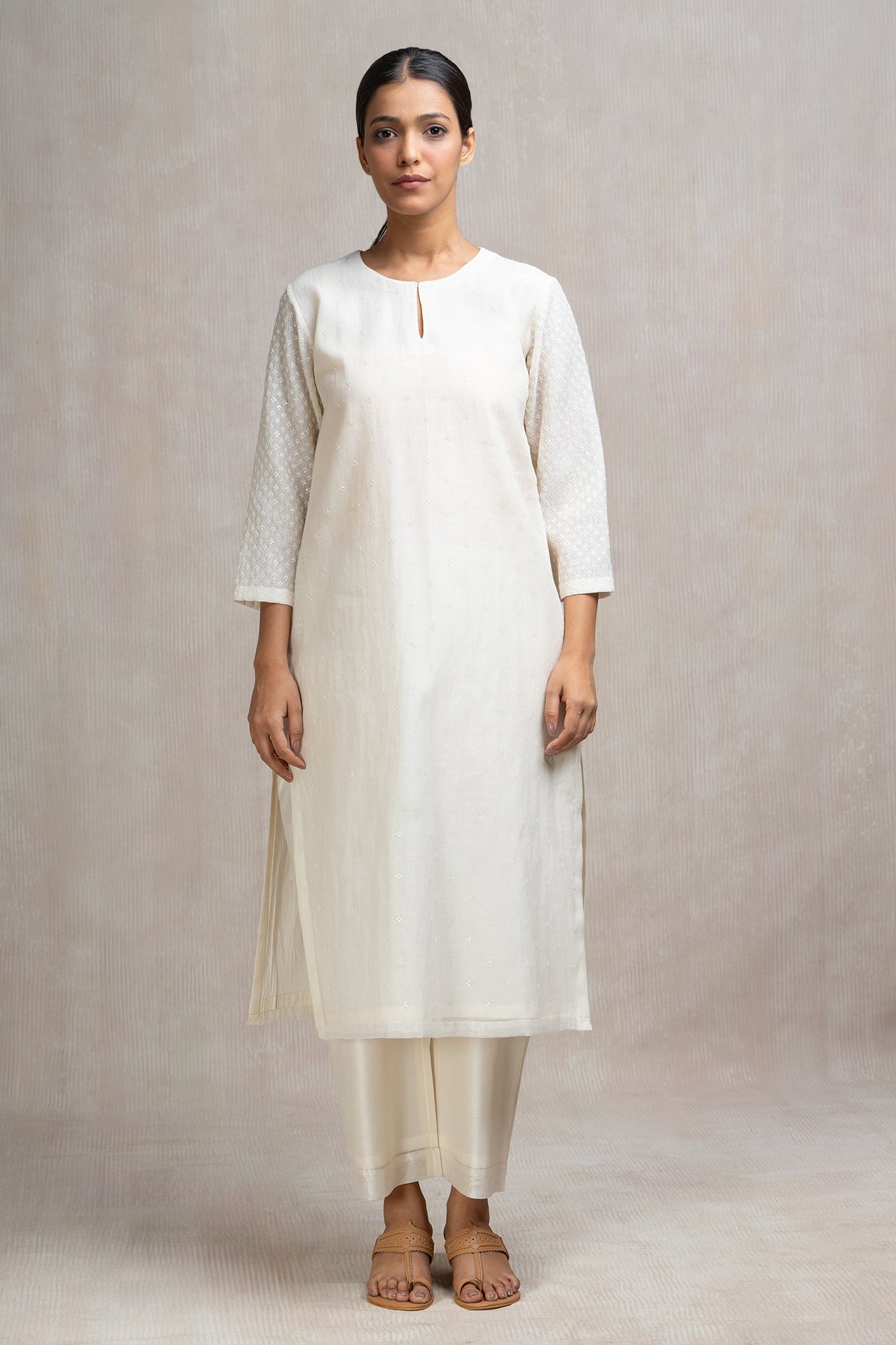 Hand Embroidered Chanderi Kurta Set with Pants & Dupatta