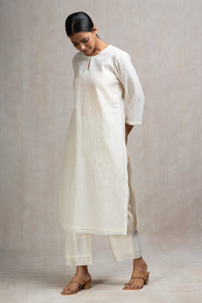 Hand Embroidered Chanderi Kurta Set with Pants & Dupatta