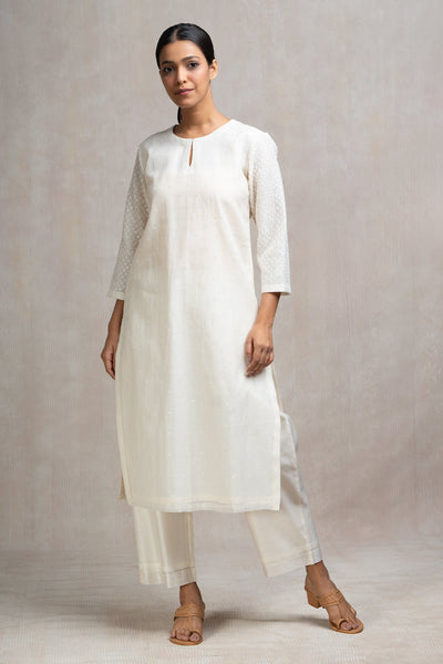 Hand Embroidered Chanderi Kurta Set with Pants & Dupatta