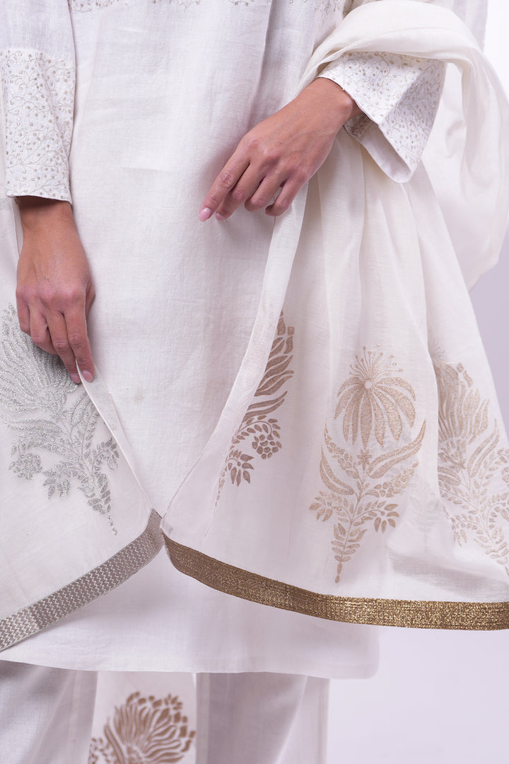 Natural Embroidered Dupatta