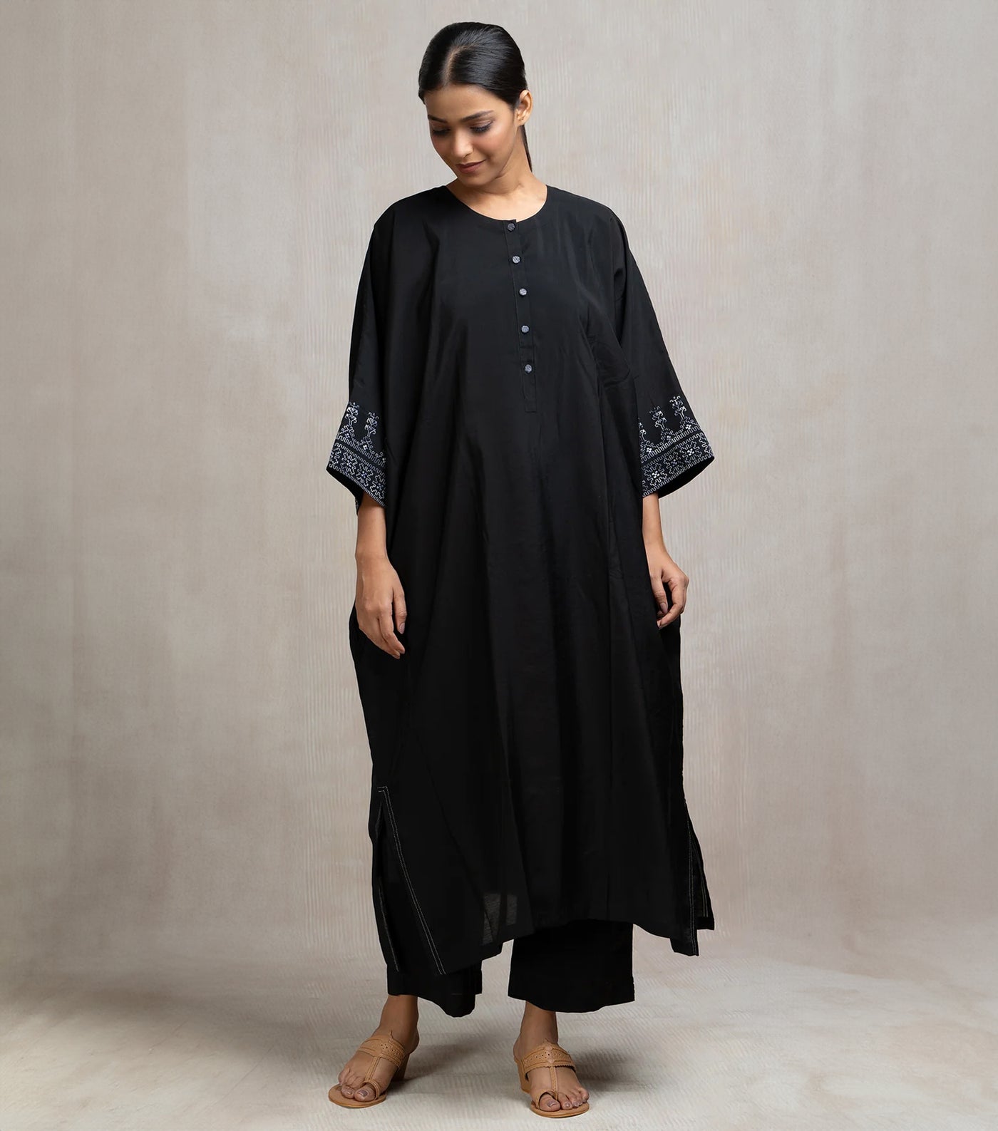 Embroidered Chanderi Kaftan Set