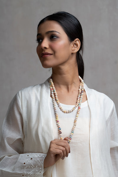 Beige Cotton Beaded Necklace