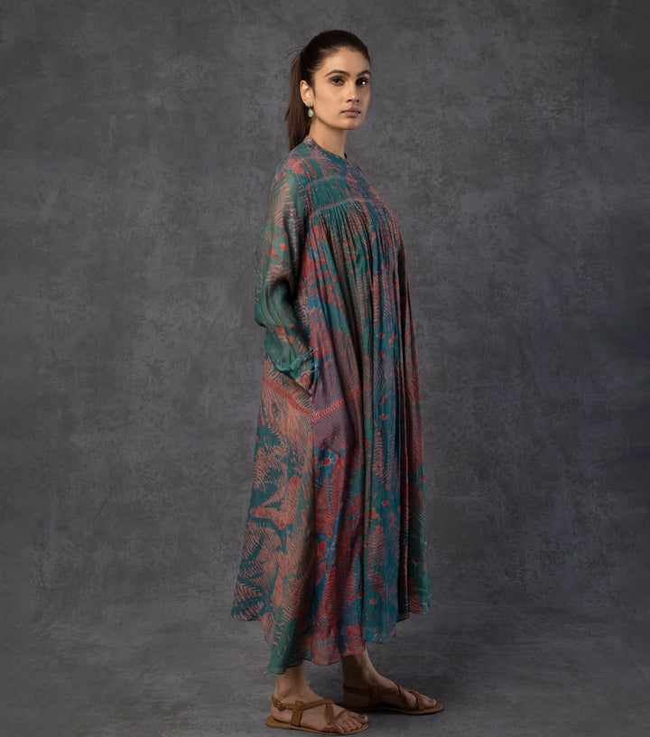 Teal & Madder Printed Chanderi Dress