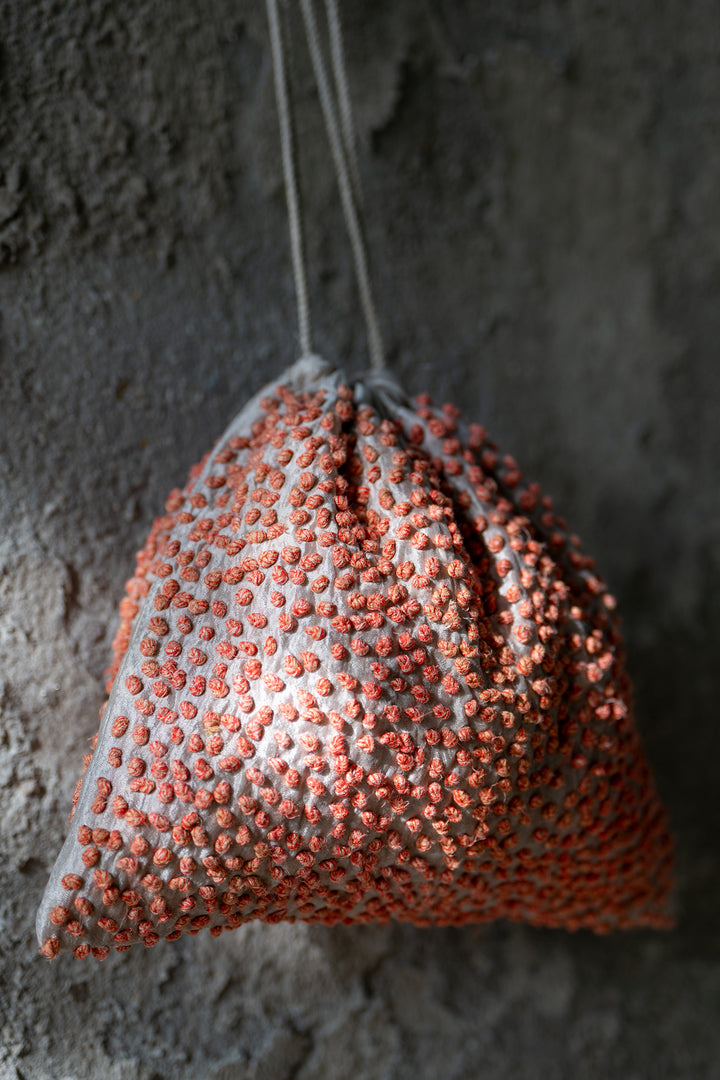 Orange Silk French Knot Potli