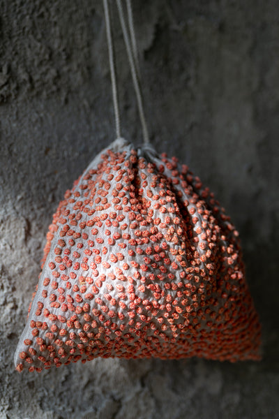 Orange Silk French Knot Potli