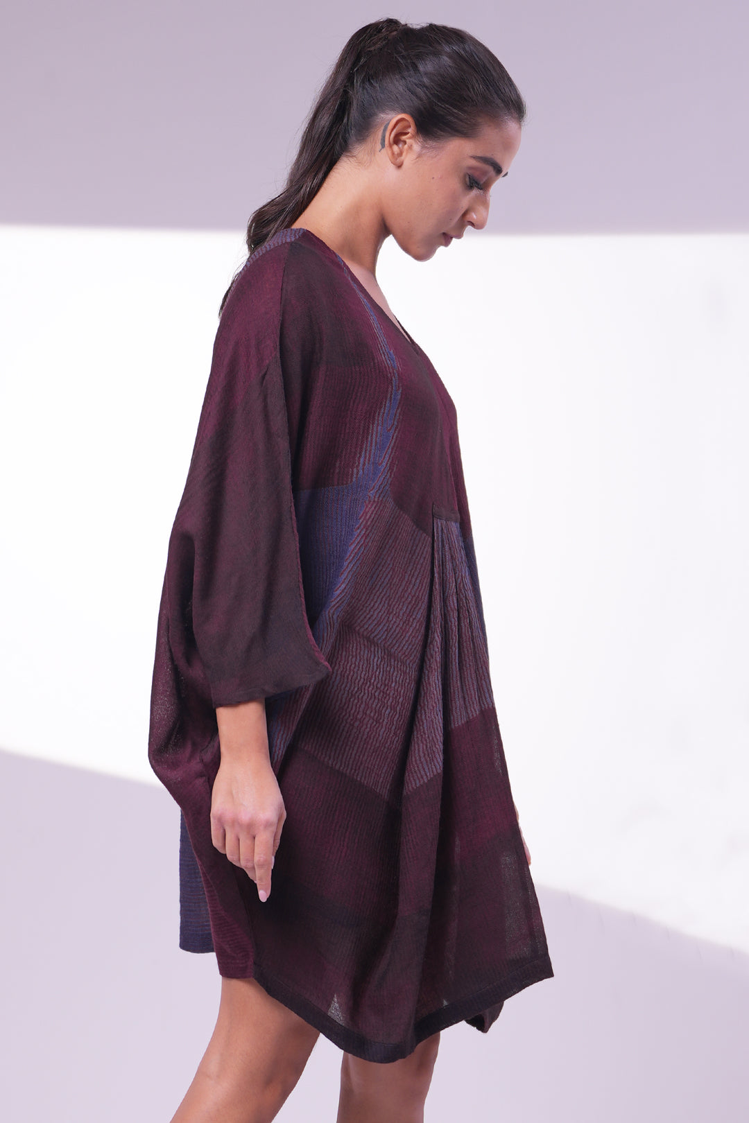 Maroon Shibori Wool Tunic