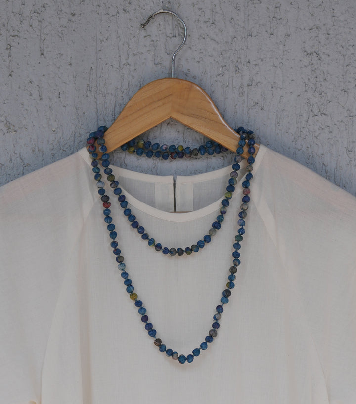 Blue Chanderi Beaded Necklace