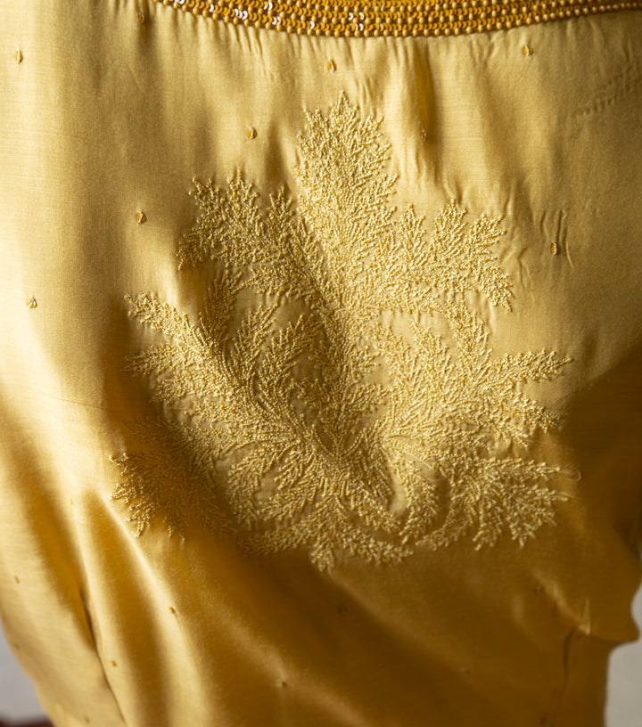 Yellow Hand Embroidered Cotton Silk Blouse