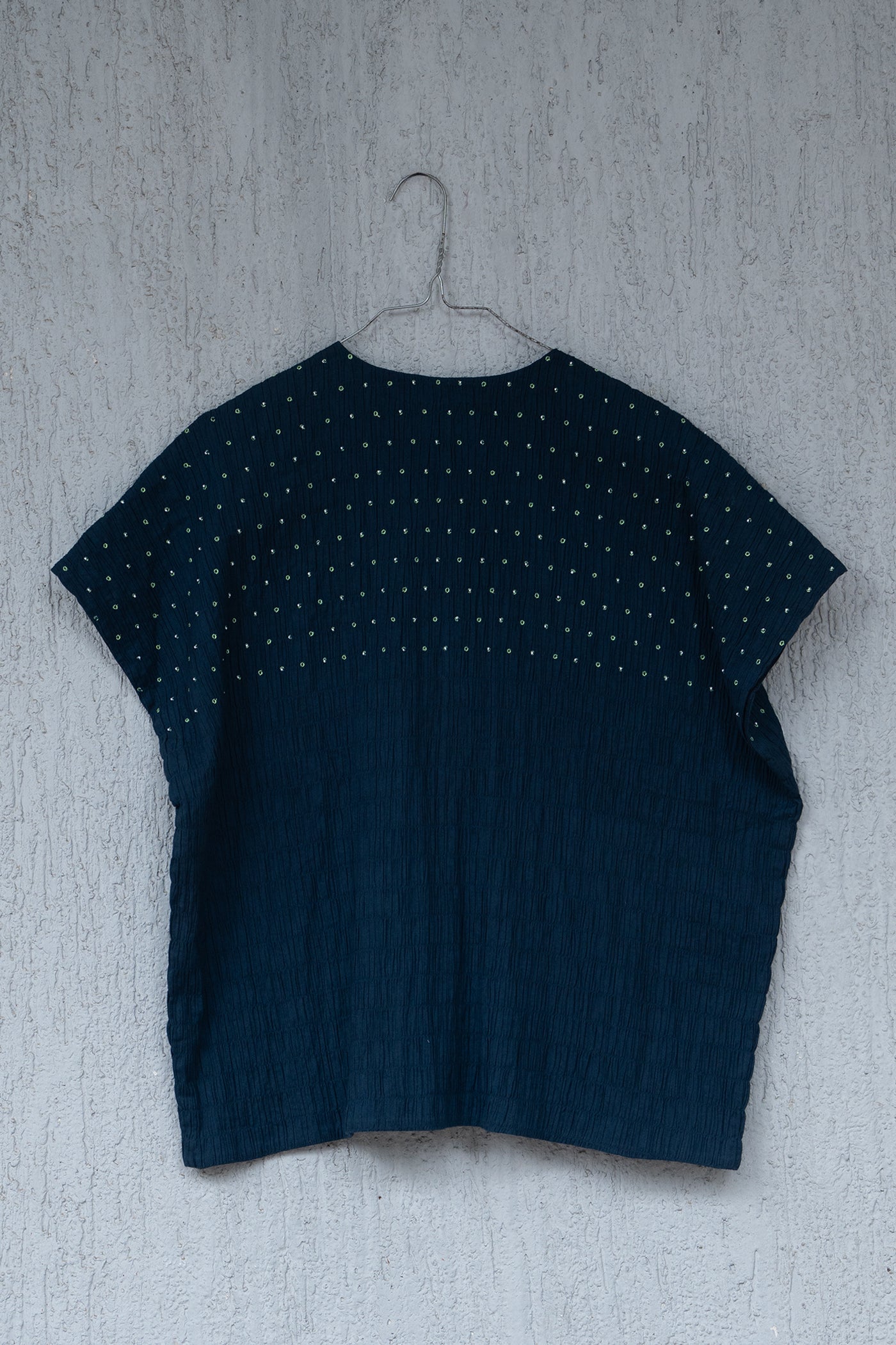 Navy Cotton Smocked Top