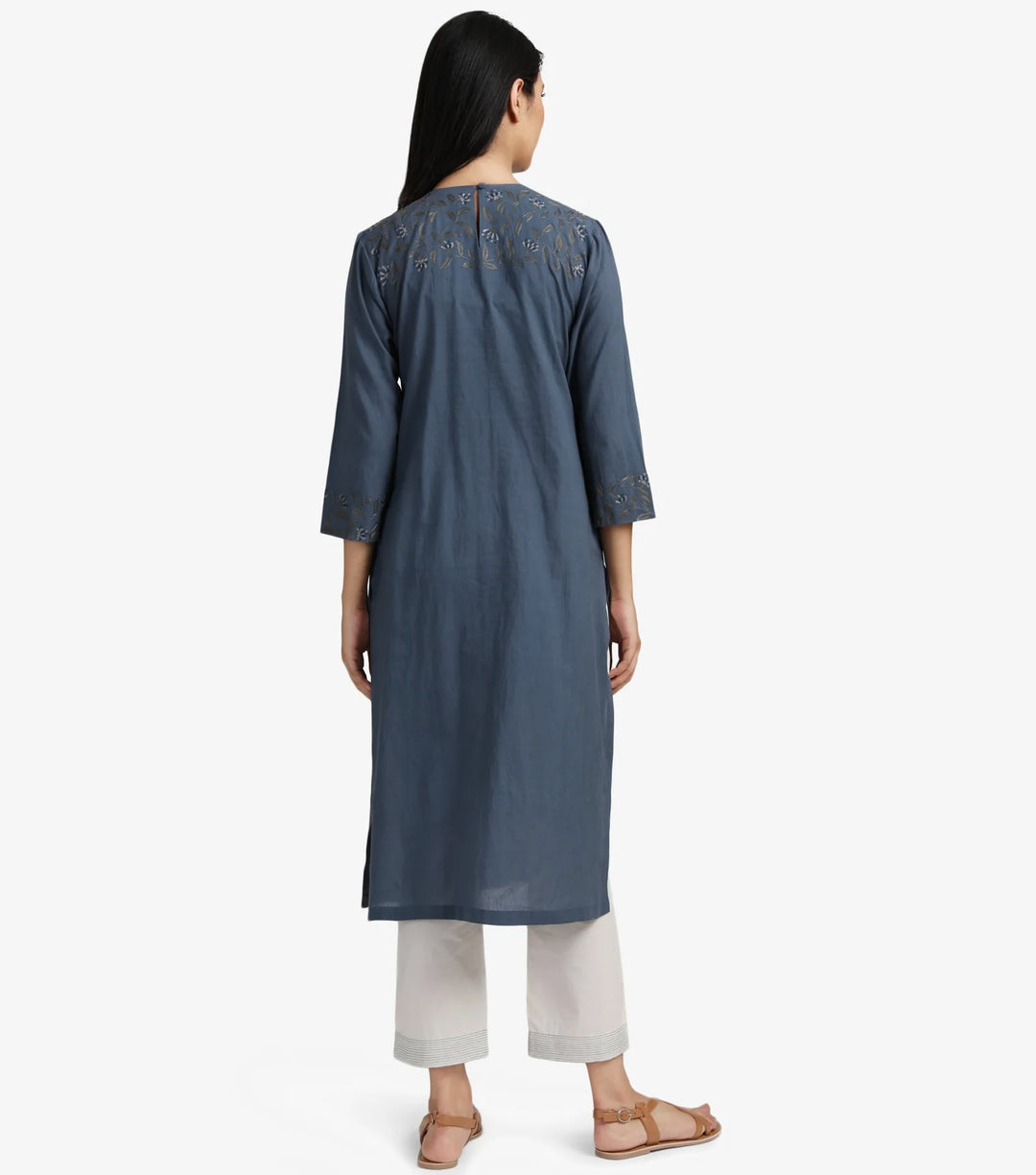 Blue embroidered cotton kurta