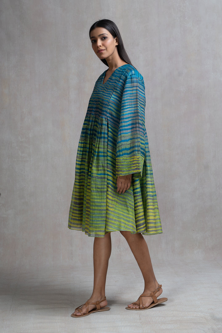 Soft Chanderi Shibori Stripes Summer Dress